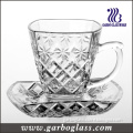 Engraved Glass Tea Mug & Saucer Set, High Quality Glassware (TZ-GB09D1305ZJ)